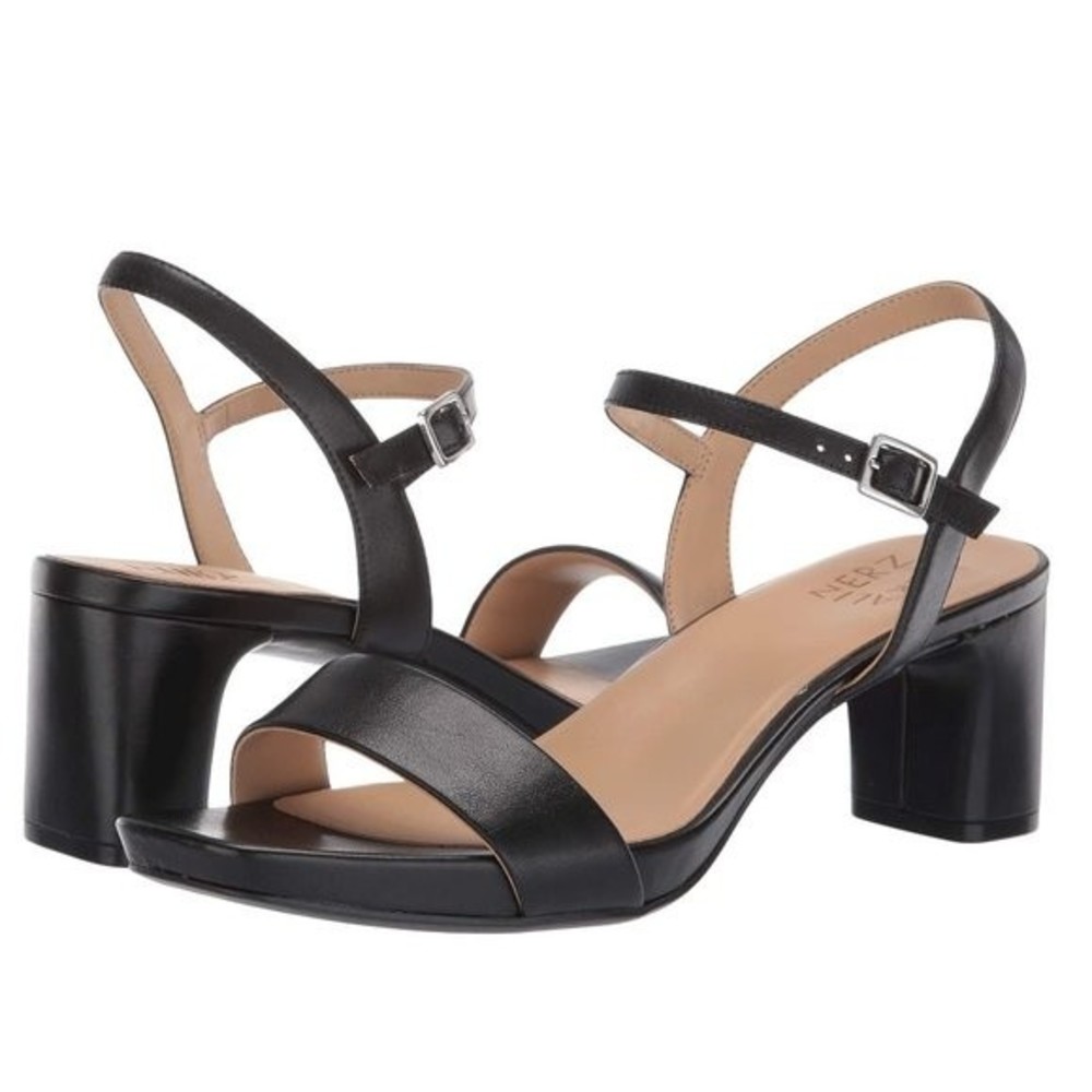Naturalizer Women's Ivy Black Leather Block Heel Open Toe Sandals Heels 10.5 NEW